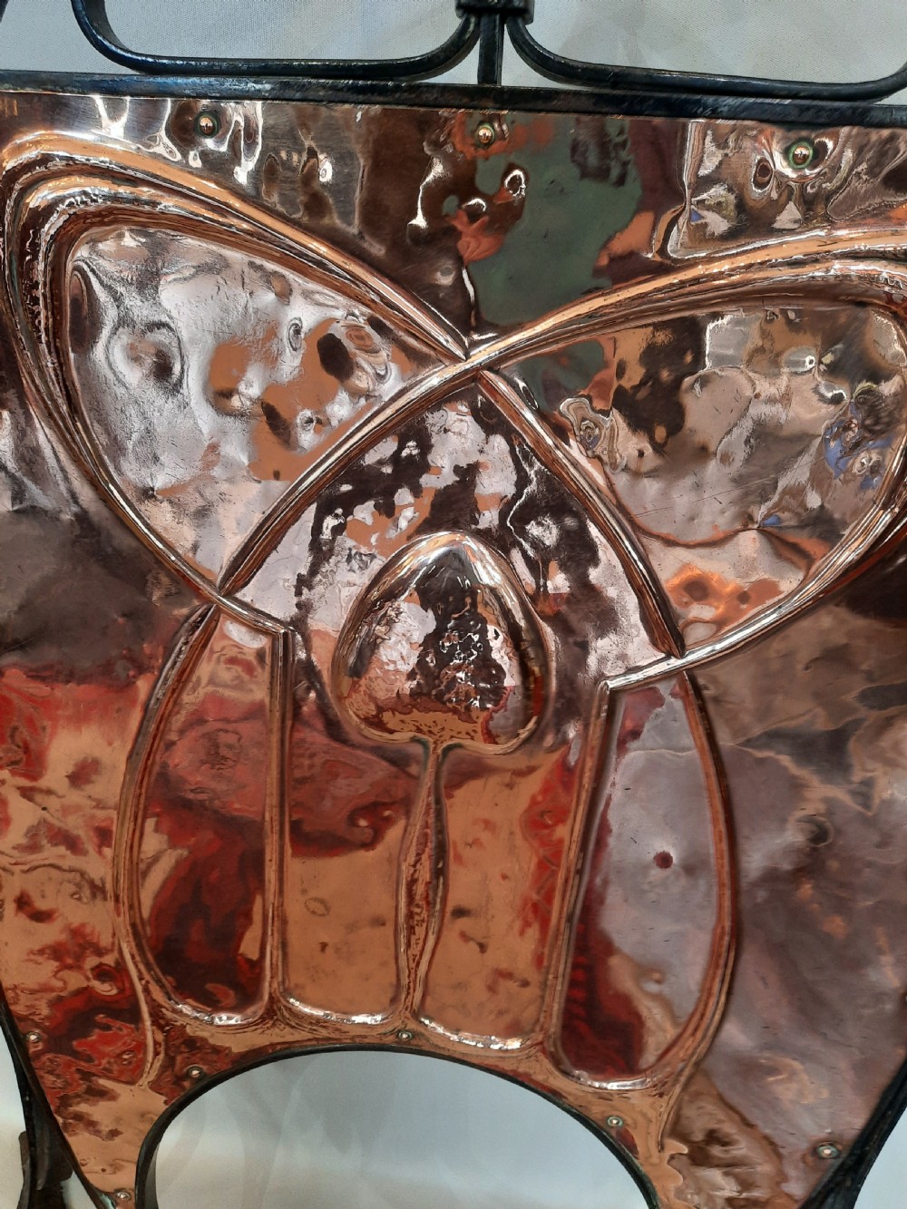 Art Nouveau Wrought Iron and Copper Fire Screen View III