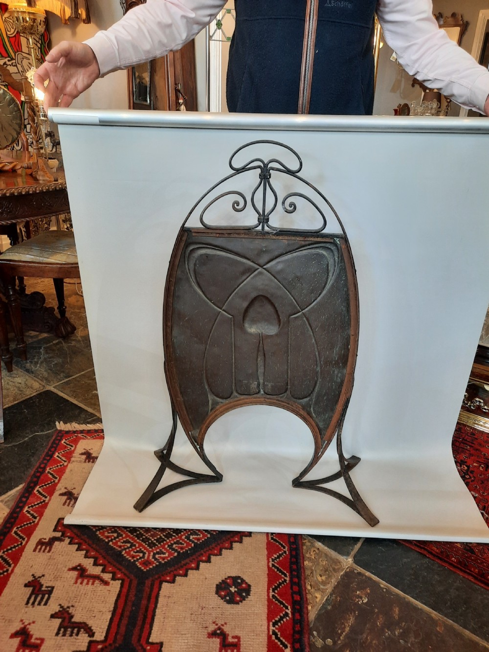 Art Nouveau Wrought Iron and Copper Fire Screen View VIII
