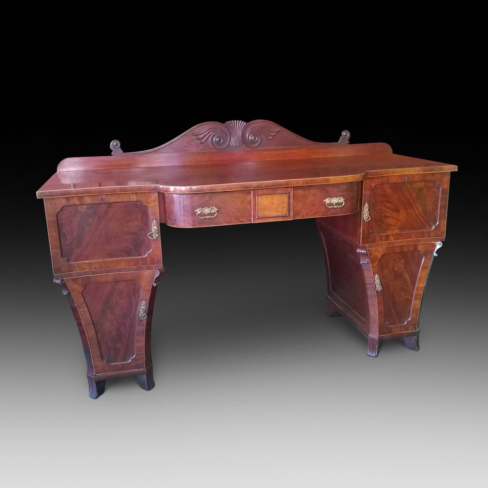 Early Victorian Mahogany Pedestal Breakfront Sideboard
