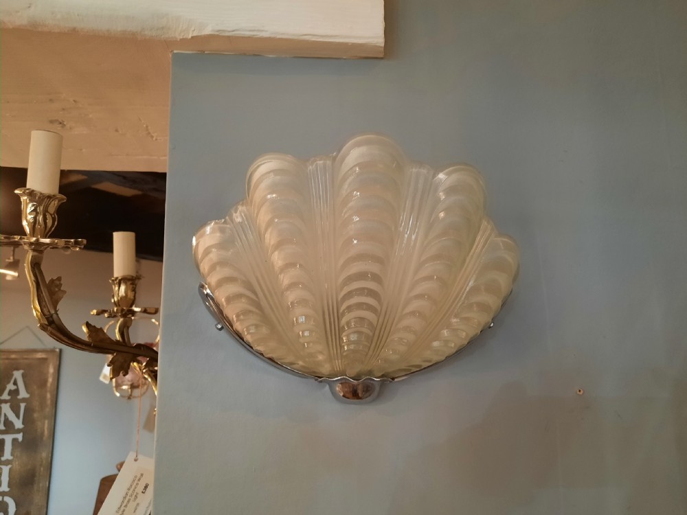 Pair of Art Deco Clam Shell Frosted Glass Wall Lamps View III