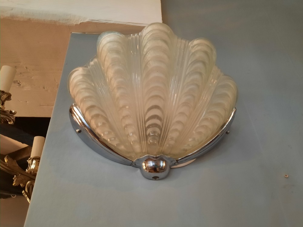 Pair of Art Deco Clam Shell Frosted Glass Wall Lamps View IV