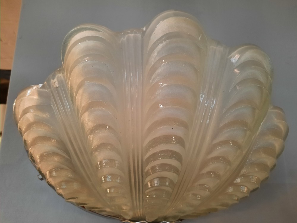 Pair of Art Deco Clam Shell Frosted Glass Wall Lamps View V