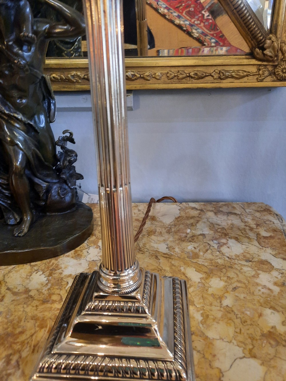 Pair of Brass Table Lamps of Neoclassical Corinthian Form View III