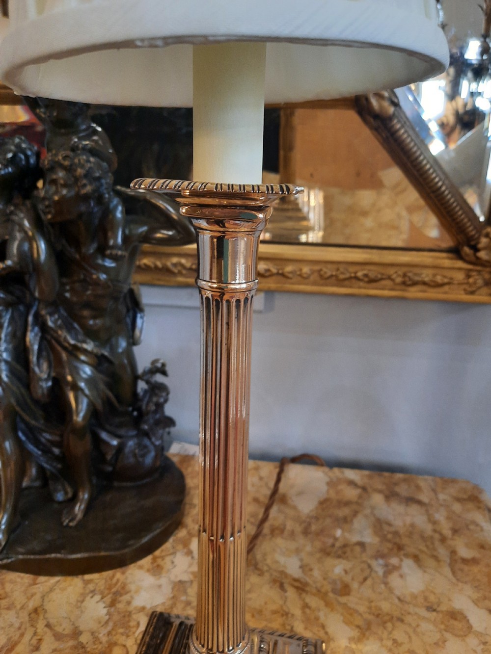 Pair of Brass Table Lamps of Neoclassical Corinthian Form View V