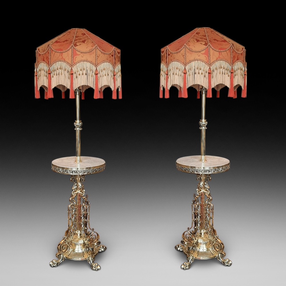 Pair of Victorian Brass Telescopic Standard Oil Lamps