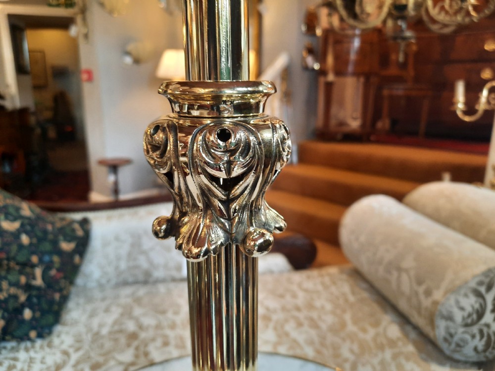Pair of Victorian Brass Telescopic Standard Oil Lamps View VIII
