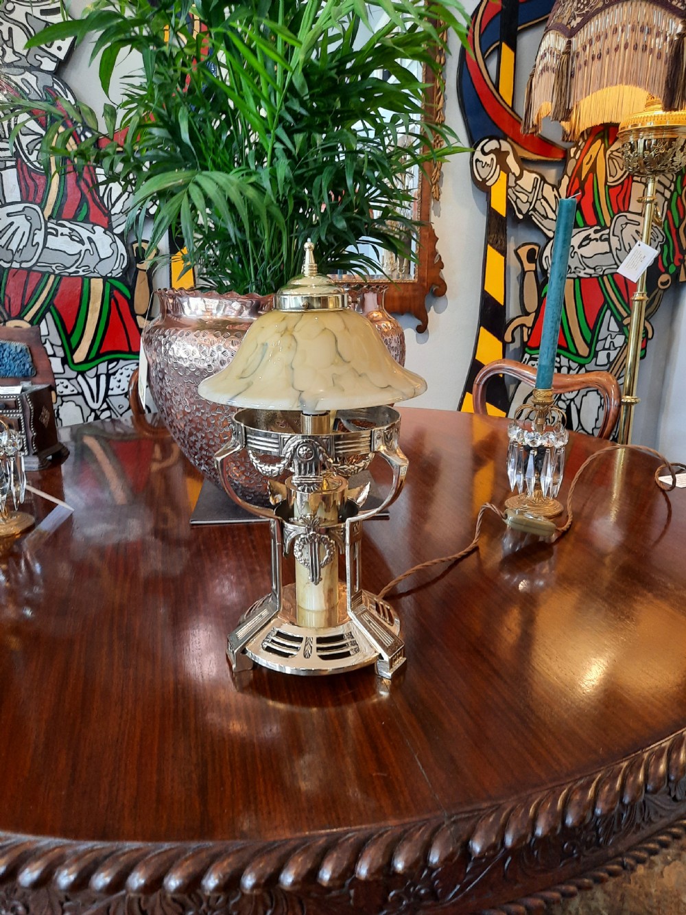 Early 20thC Arts & Crafts Continental (Italian) brass table lamp View II