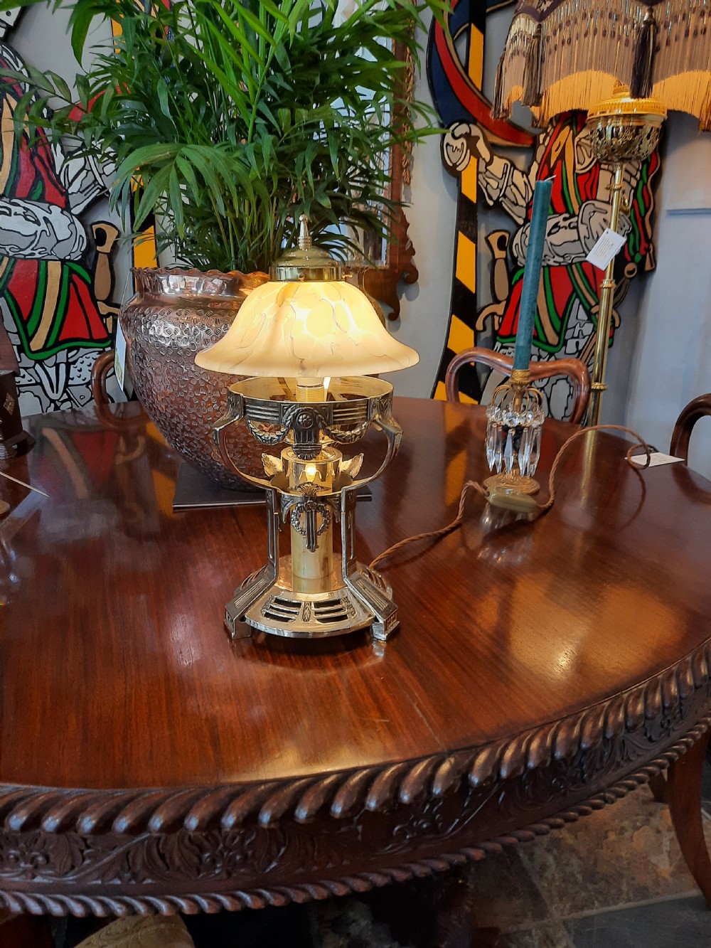Early 20thC Arts & Crafts Continental (Italian) brass table lamp View VII