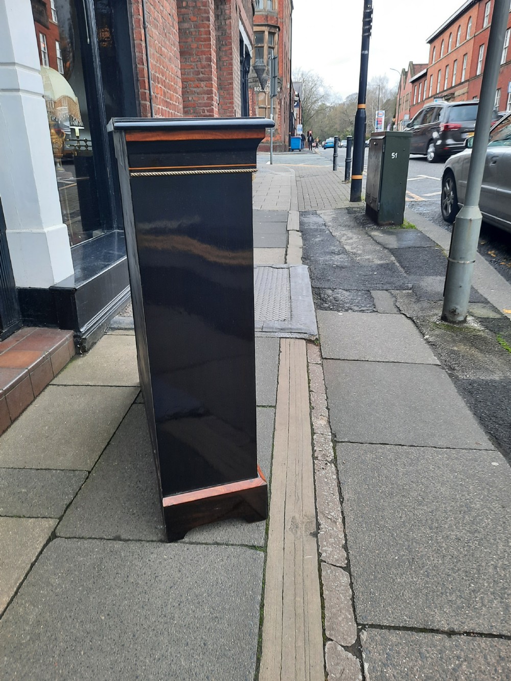 Victorian Gilt Metal Mounted Ebonised and Marquetry Pier Display Cabinet View II
