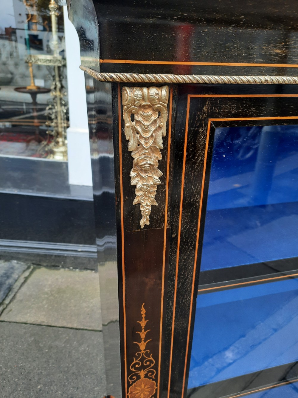 Victorian Gilt Metal Mounted Ebonised and Marquetry Pier Display Cabinet View VI