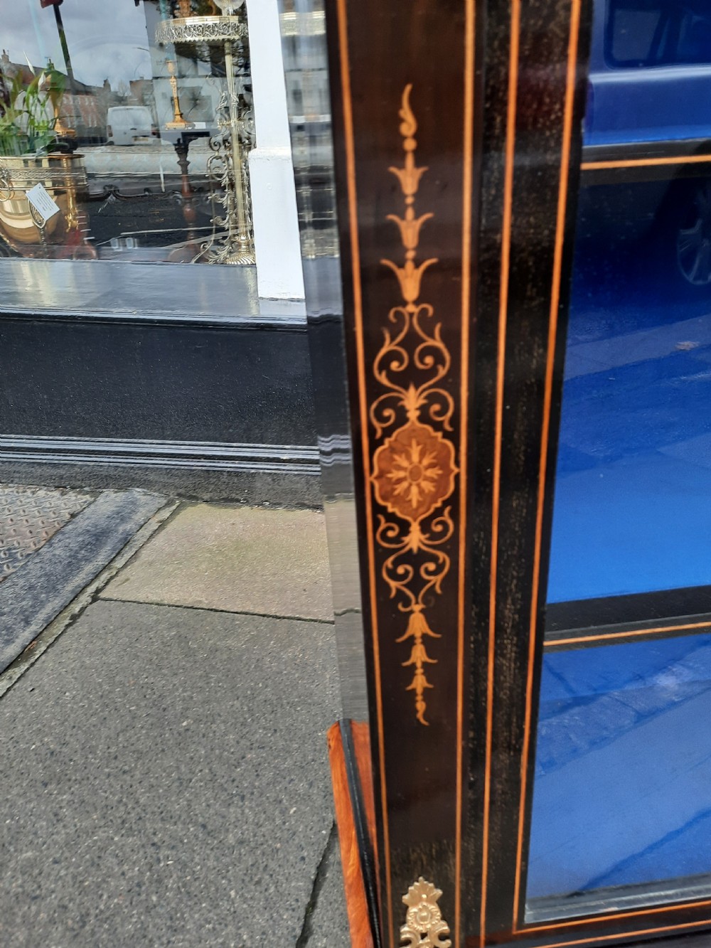 Victorian Gilt Metal Mounted Ebonised and Marquetry Pier Display Cabinet View VII