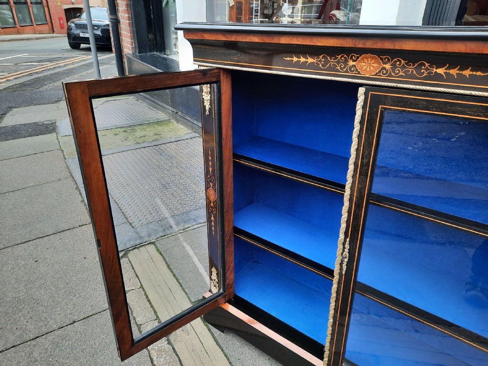 Victorian Gilt Metal Mounted Ebonised and Marquetry Pier Display Cabinet View IX