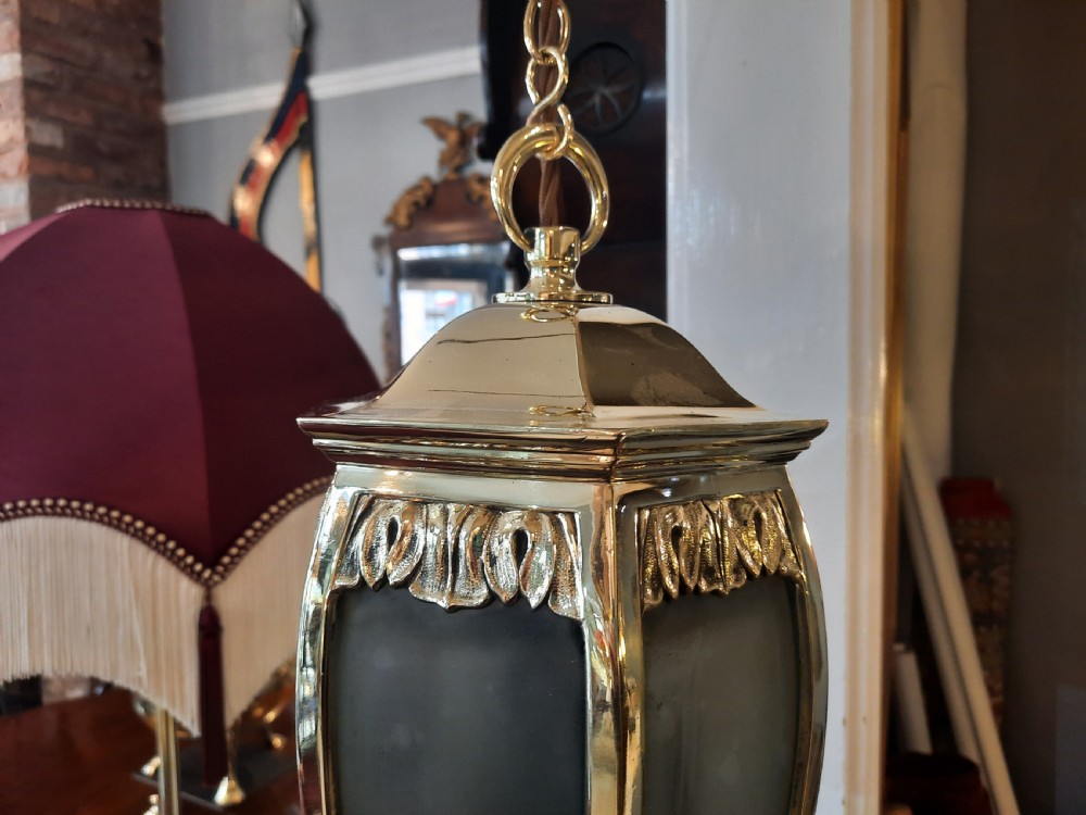 Art Nouveau Brass Hanging Lantern View II