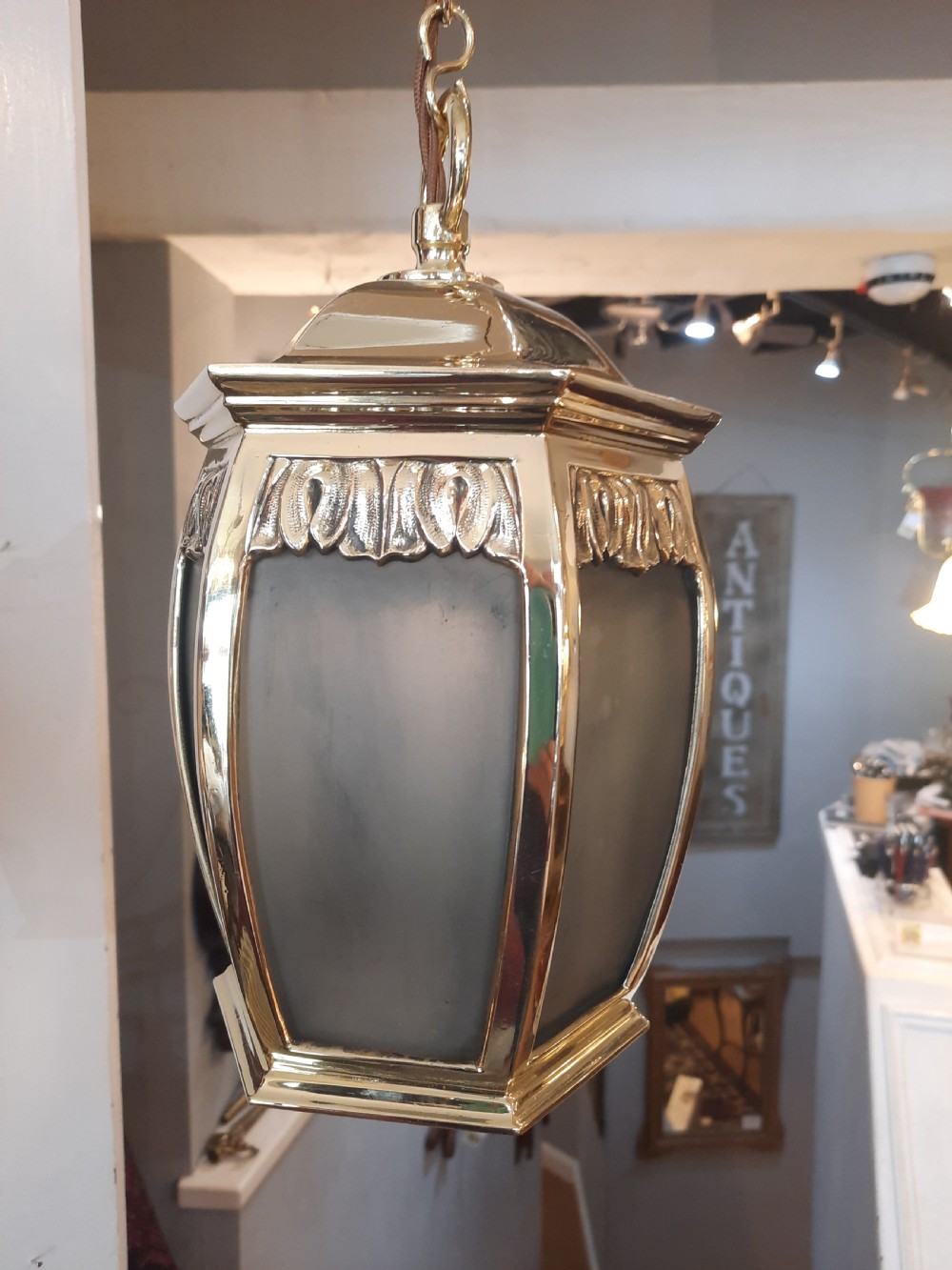 Art Nouveau Brass Hanging Lantern View III
