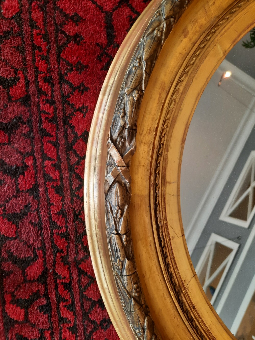 Victorian oval giltwood and gesso wall mirror View IV