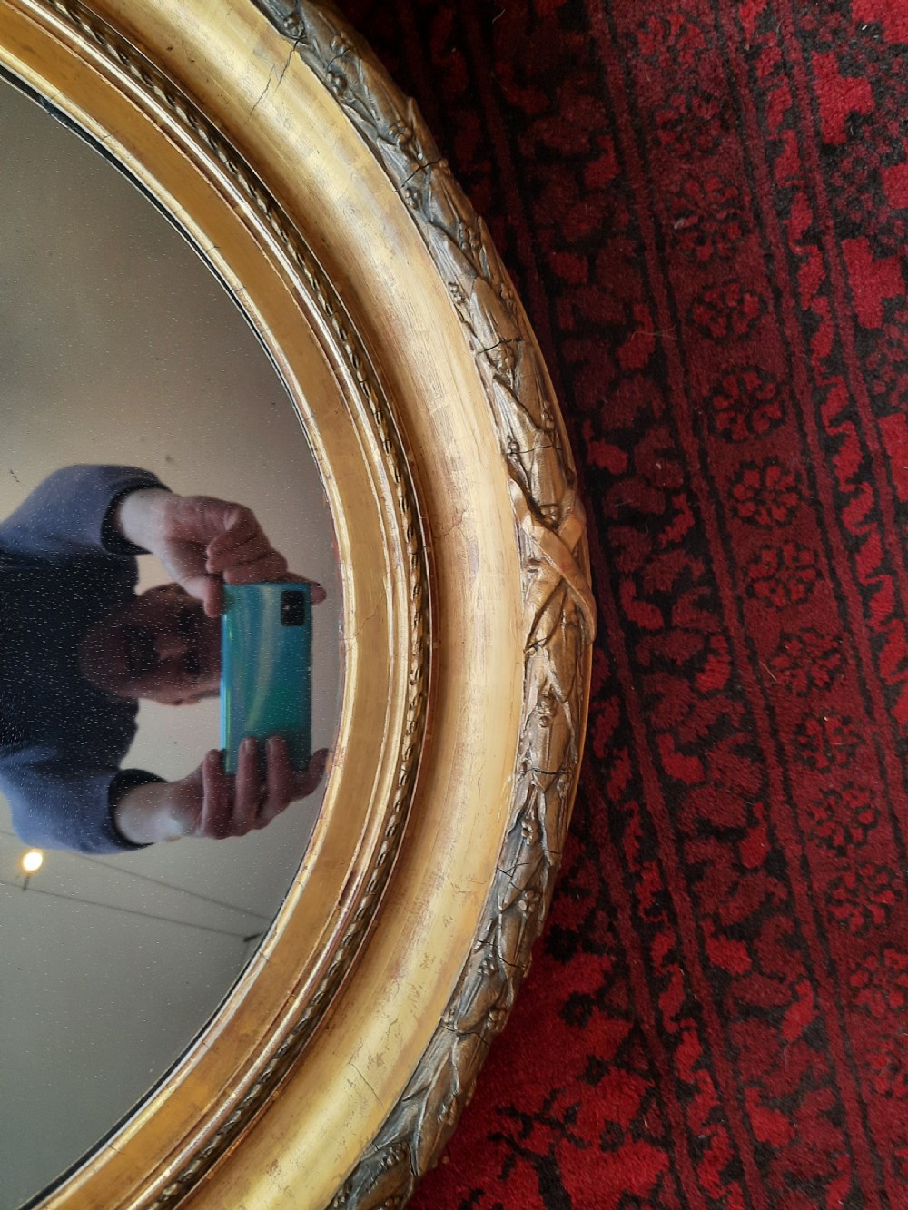 Victorian oval giltwood and gesso wall mirror View V