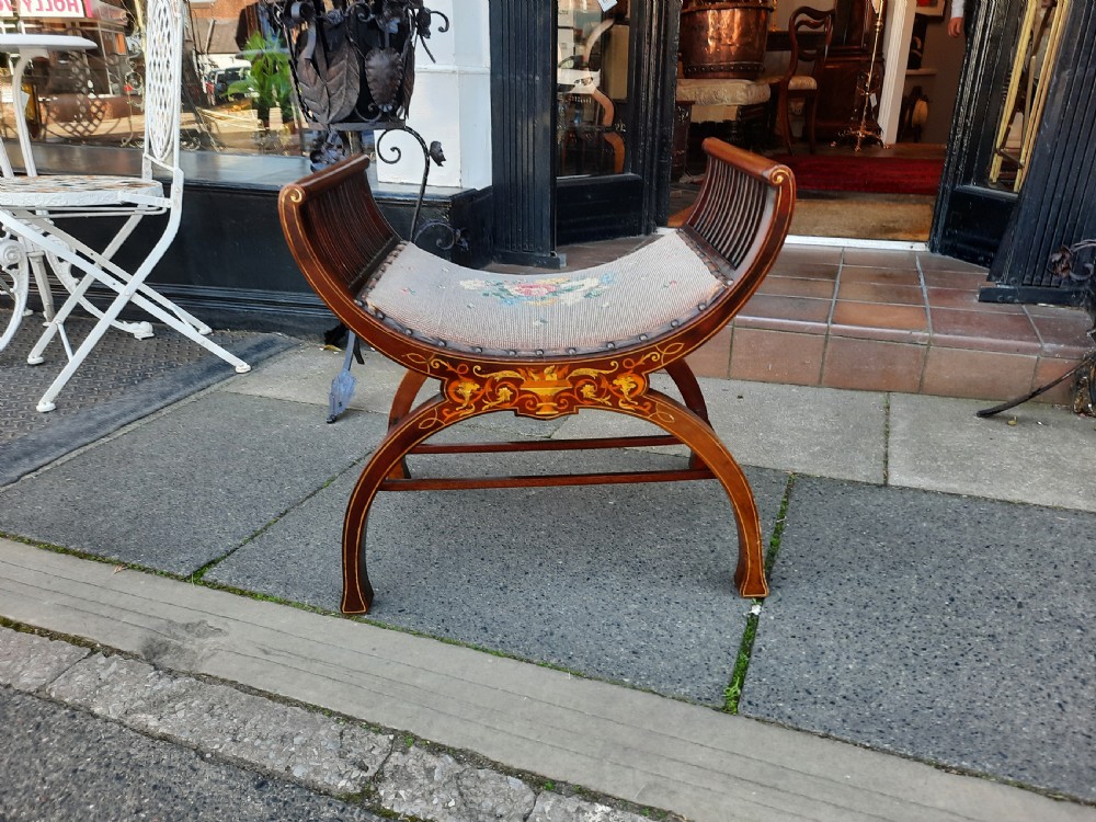 Edwardian Mahogany and Inlaid Savanarola Stool View II