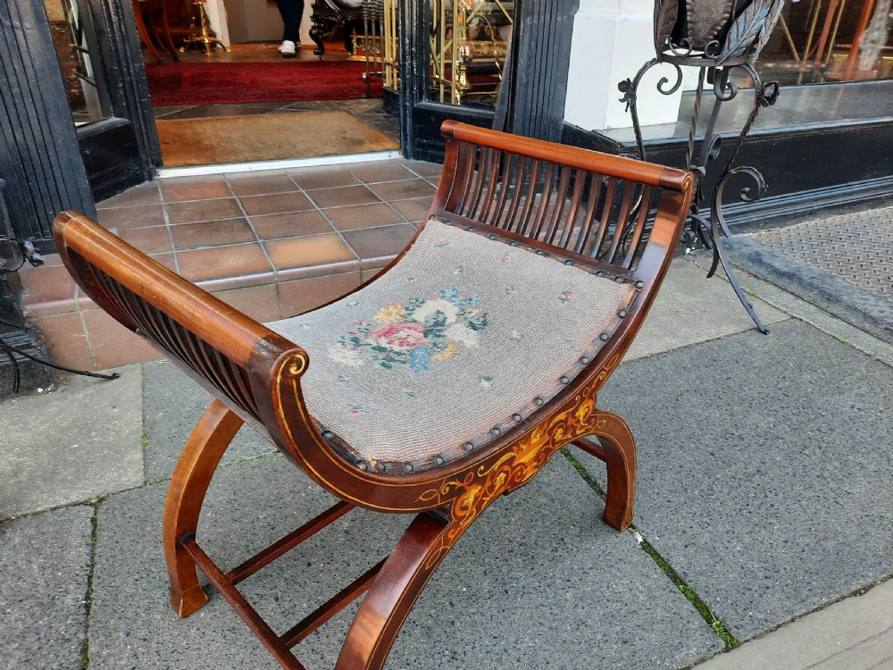 Edwardian Mahogany and Inlaid Savanarola Stool View IV