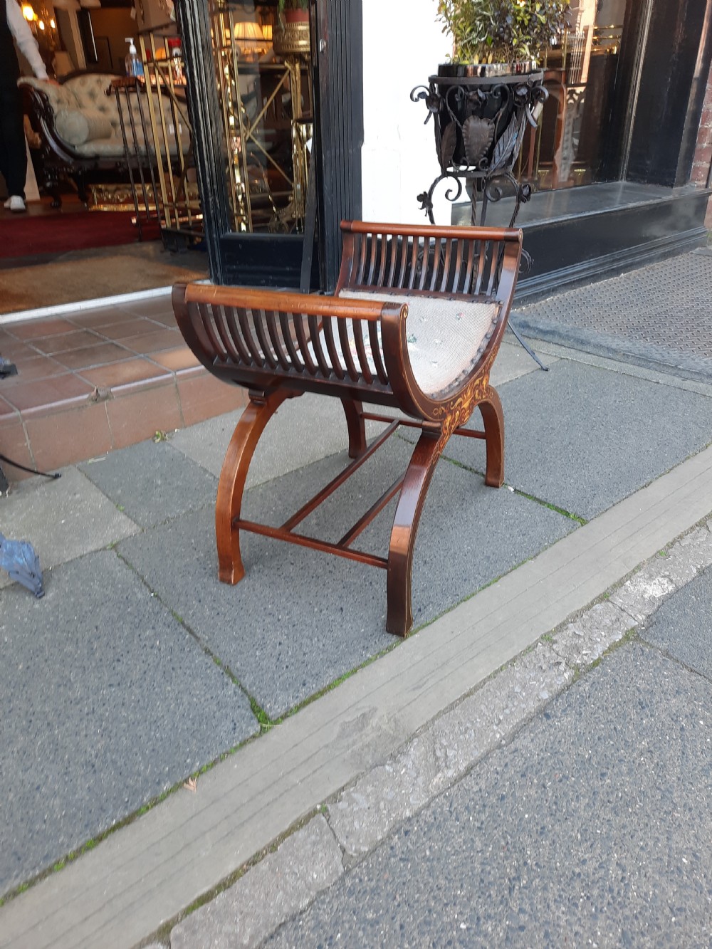 Edwardian Mahogany and Inlaid Savanarola Stool View V