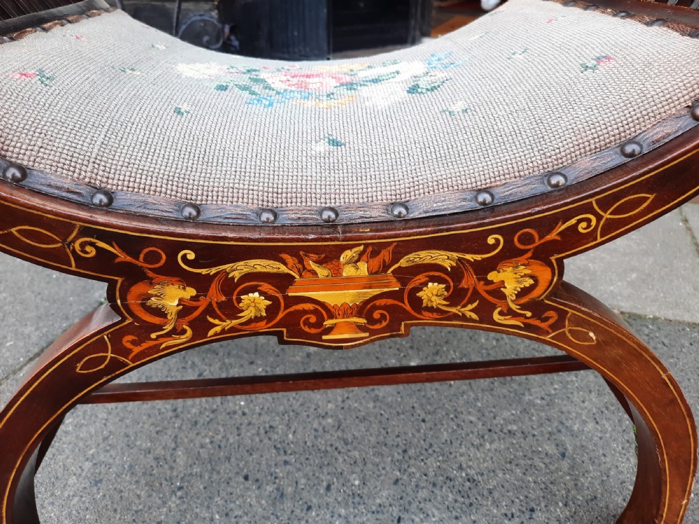 Edwardian Mahogany and Inlaid Savanarola Stool View VI
