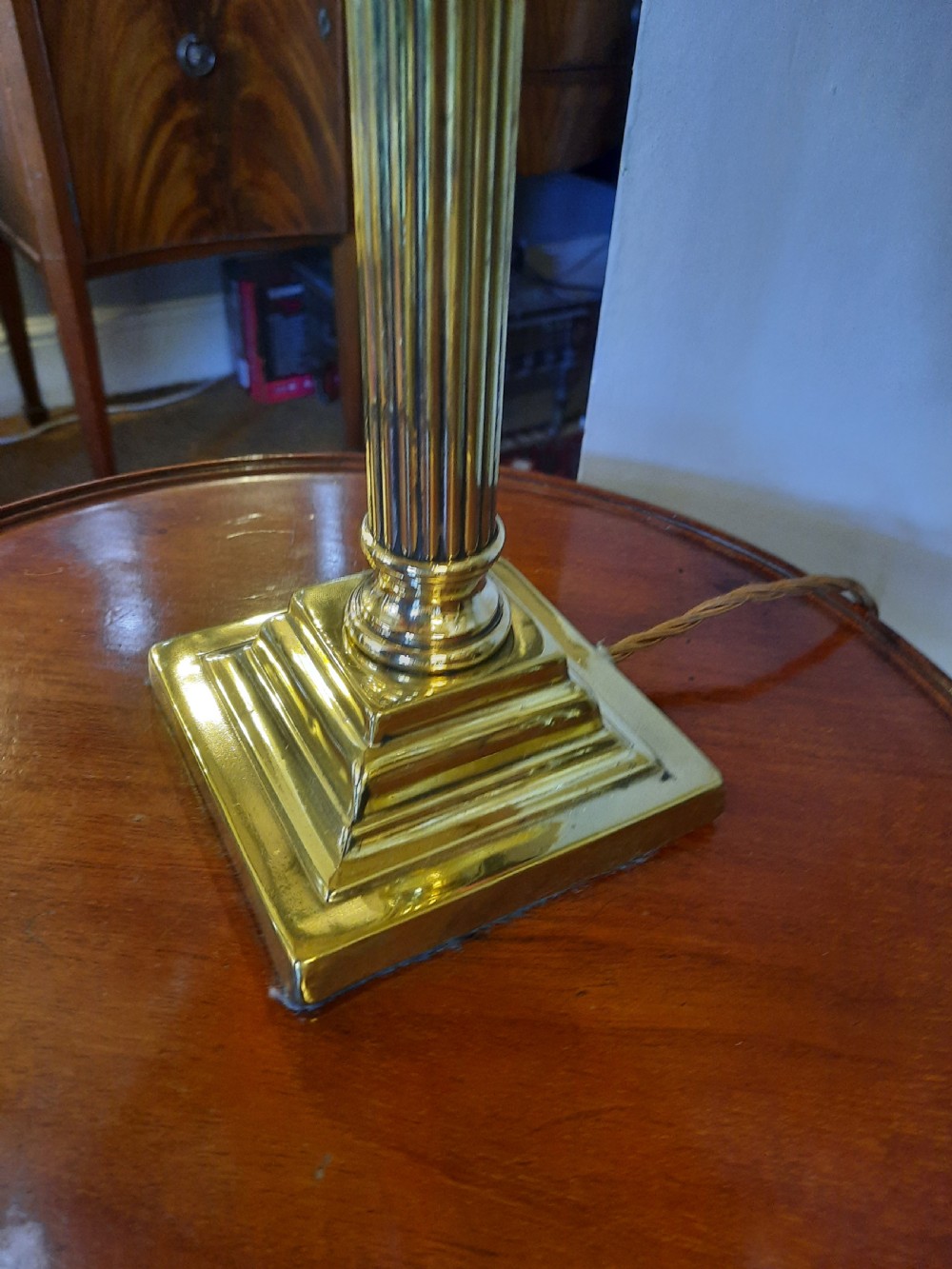 Edwardian Brass Corinthian Column Table Lamp View V