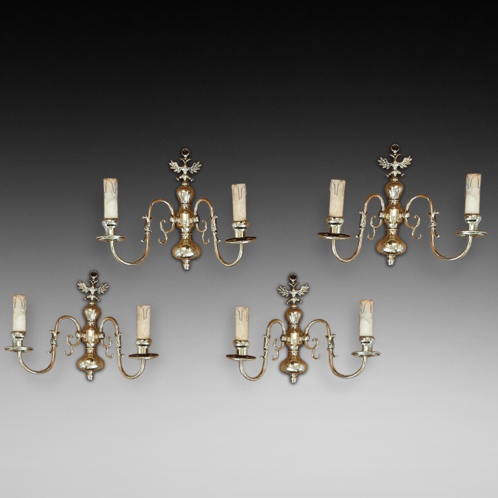 Early 20thC Dutch Brass Wall Light Sconces