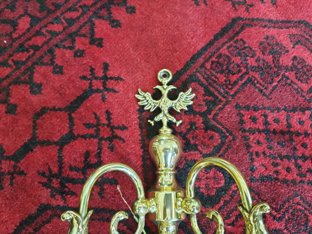 Early 20thC Dutch Brass Wall Light Sconces View II
