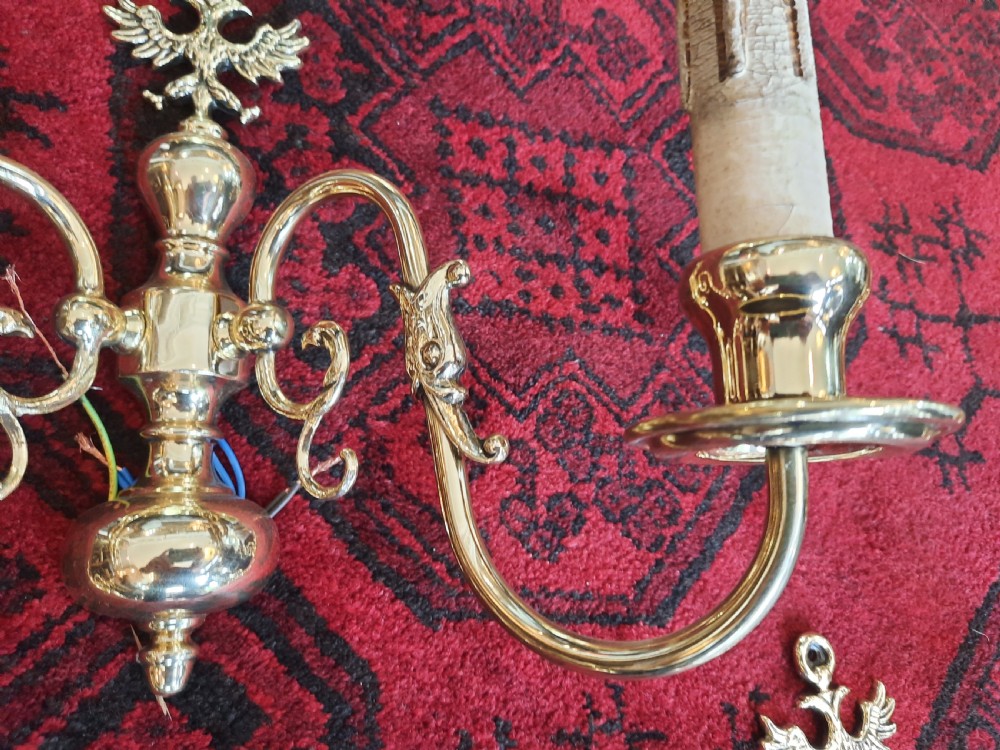 Early 20thC Dutch Brass Wall Light Sconces View III