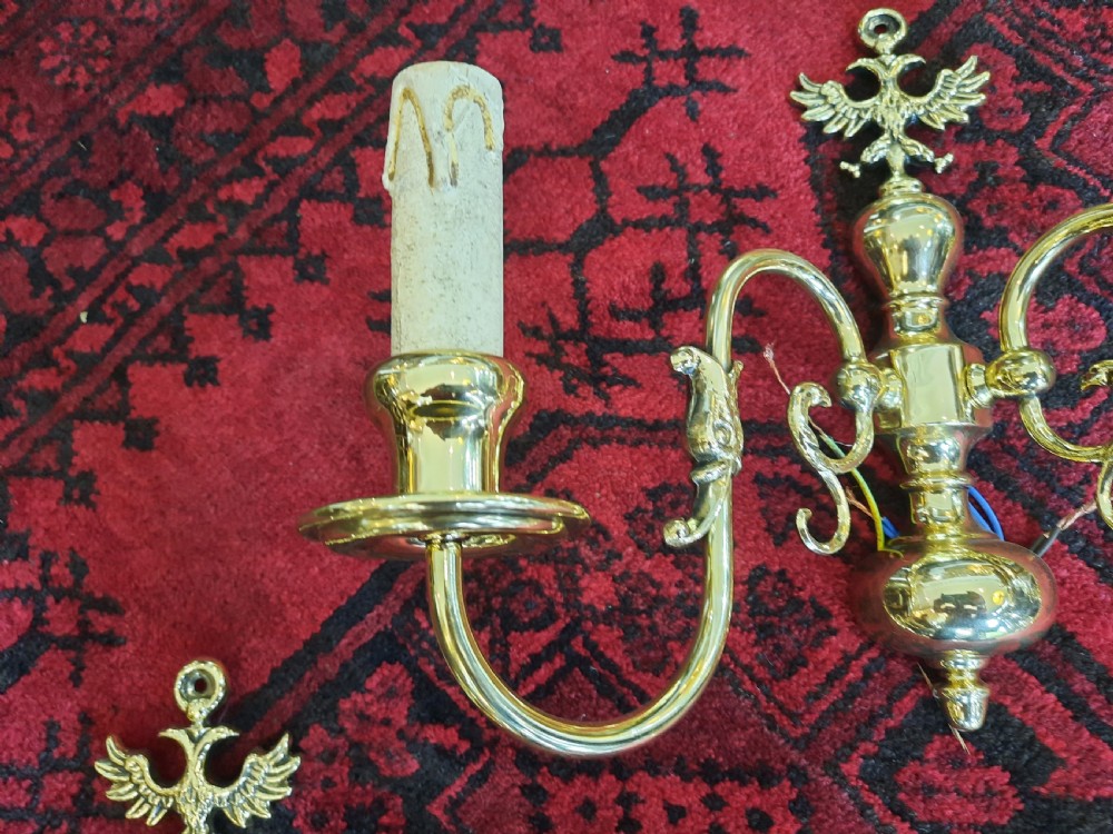 Early 20thC Dutch Brass Wall Light Sconces View IV