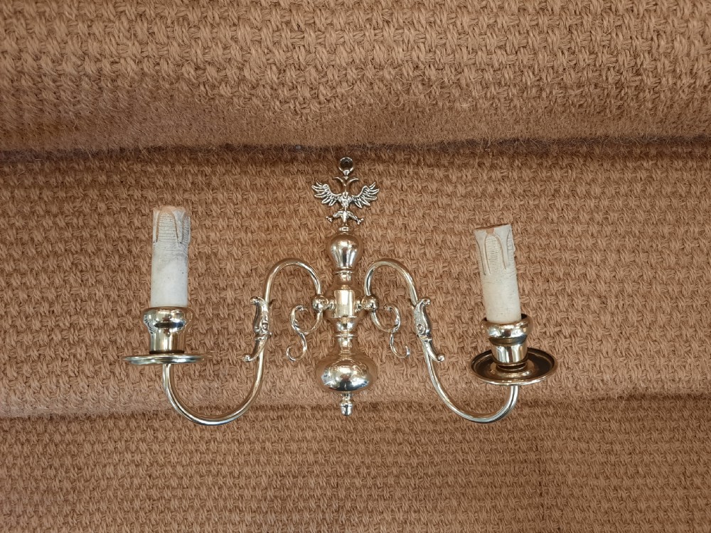 Early 20thC Dutch Brass Wall Light Sconces View V