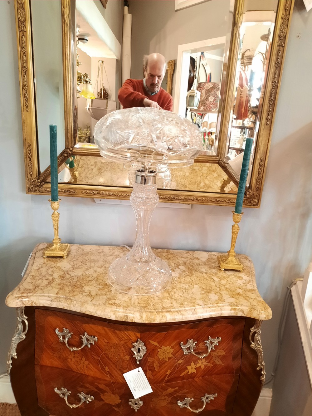 Early 20thC Crystal Mushroom Table Lamp and Shade View V