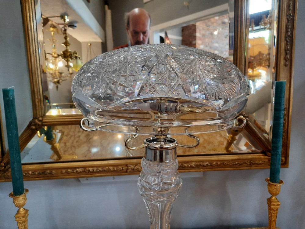 Early 20thC Crystal Mushroom Table Lamp and Shade View VI