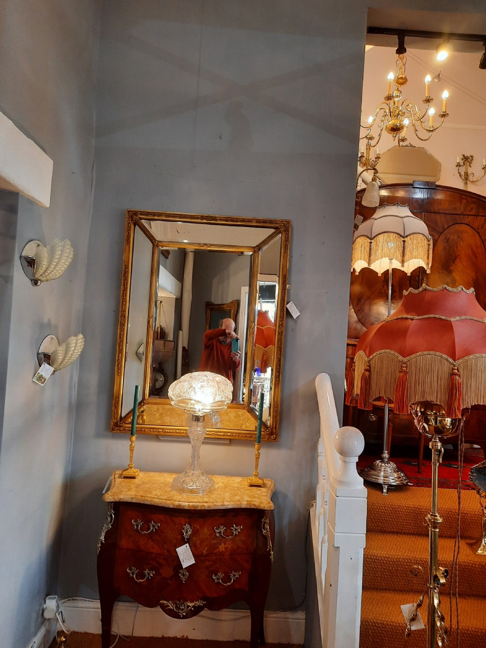Early 20thC Crystal Mushroom Table Lamp and Shade View XII