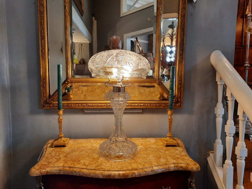 Early 20thC Crystal Mushroom Table Lamp and Shade View XIII