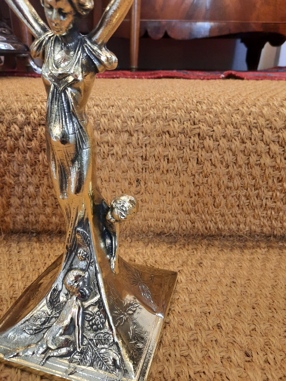 Art Nouveau Brass Figural Dressing Table Mirror View III