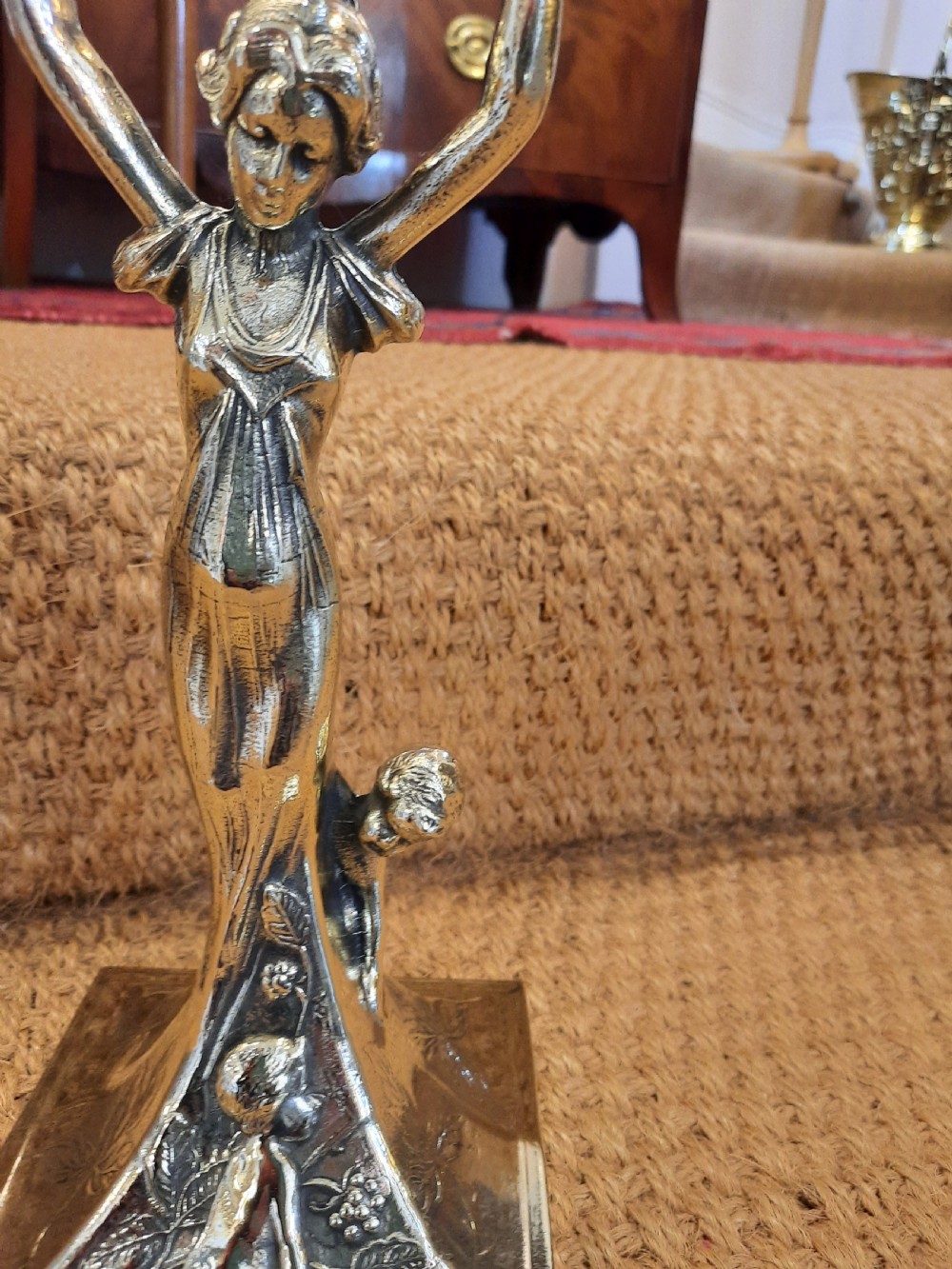 Art Nouveau Brass Figural Dressing Table Mirror View IV