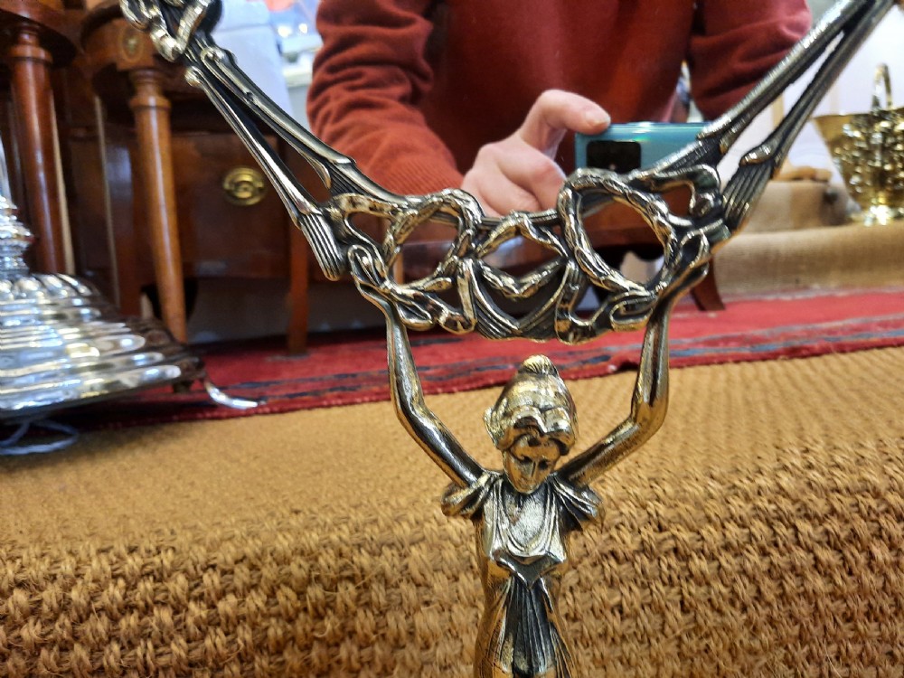 Art Nouveau Brass Figural Dressing Table Mirror View V