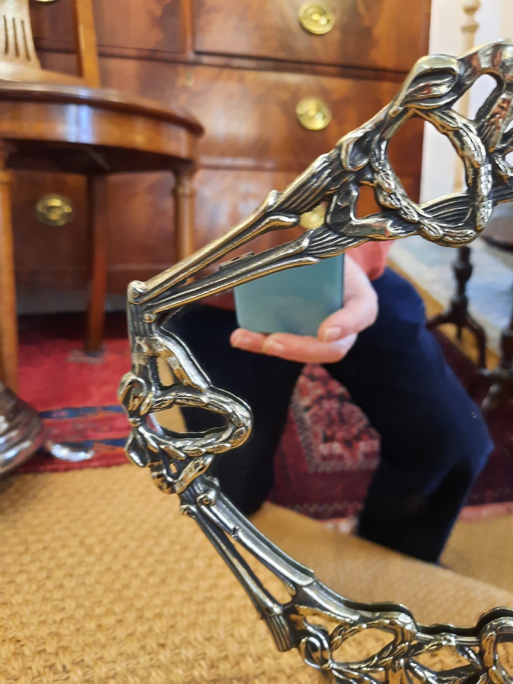 Art Nouveau Brass Figural Dressing Table Mirror View VII