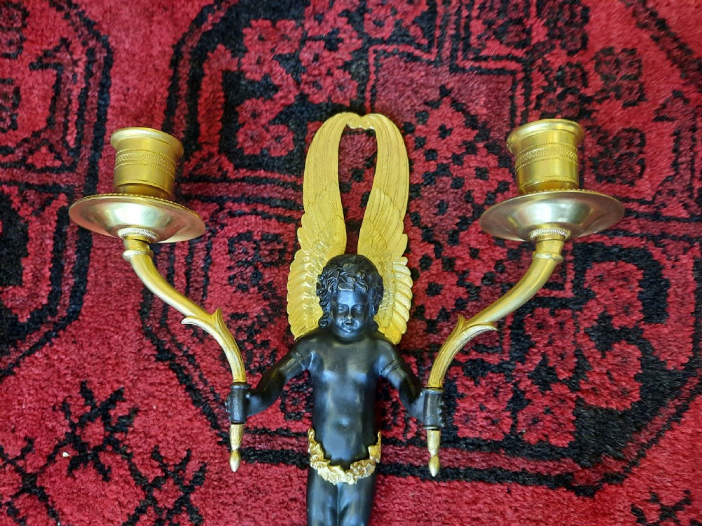 Pair of late 19thC gilt bronze sconces View II