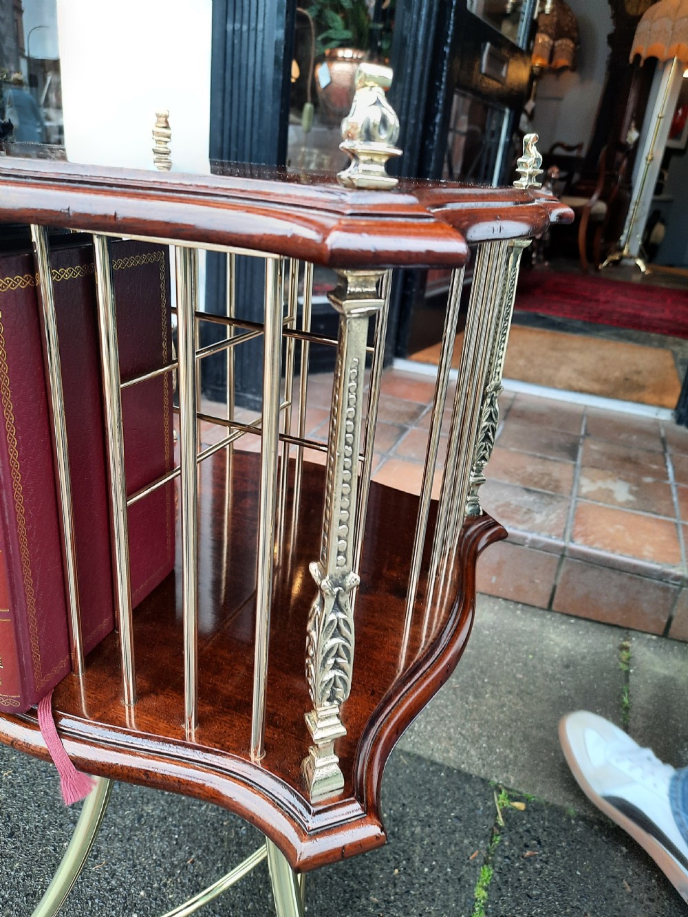 Early 20thC Brass and Mahogany Revolving Bookcase View IV