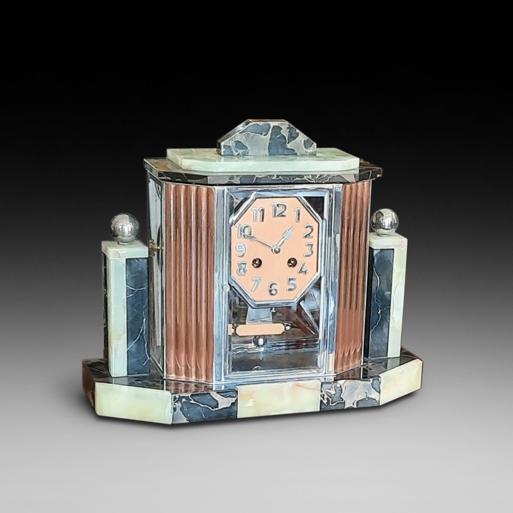 French Art Deco Marble and Onyx Clock
