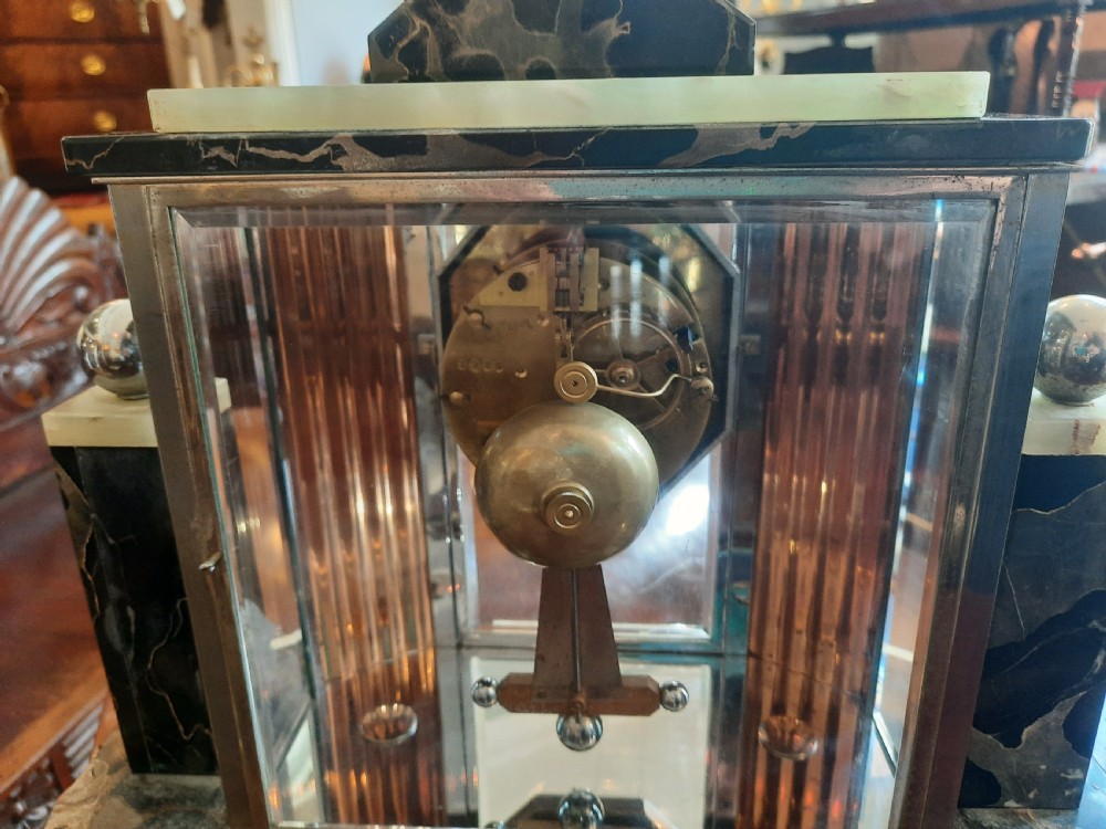 French Art Deco Marble and Onyx Clock View III