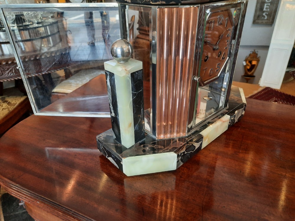 French Art Deco Marble and Onyx Clock View V