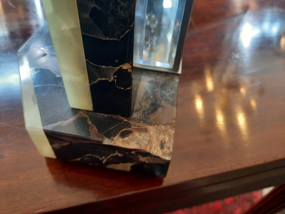 French Art Deco Marble and Onyx Clock View VI