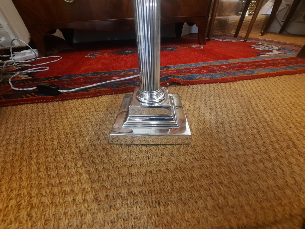 Edwardian Silver Plated Corinthian Column Lamp View II