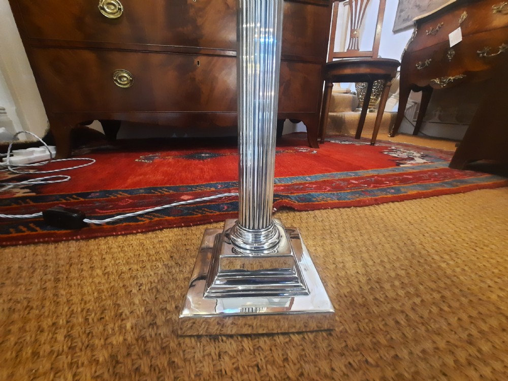 Edwardian Silver Plated Corinthian Column Lamp View IV