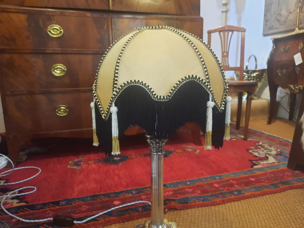 Edwardian Silver Plated Corinthian Column Lamp View V