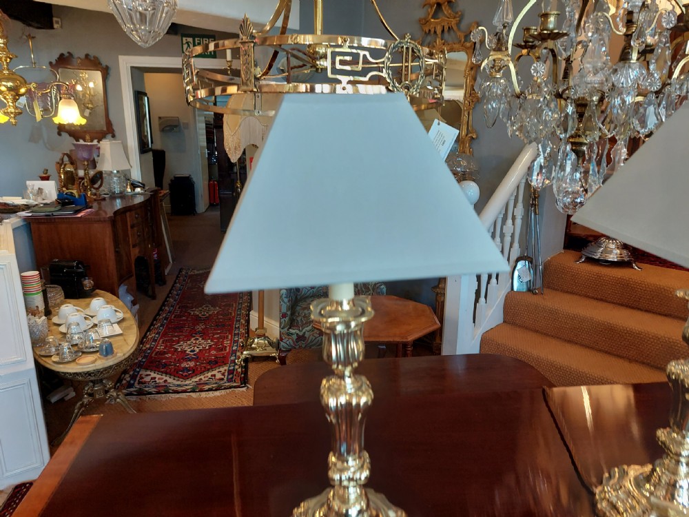 Pair of 19thC Rococo Brass Candlestick Lamps View V