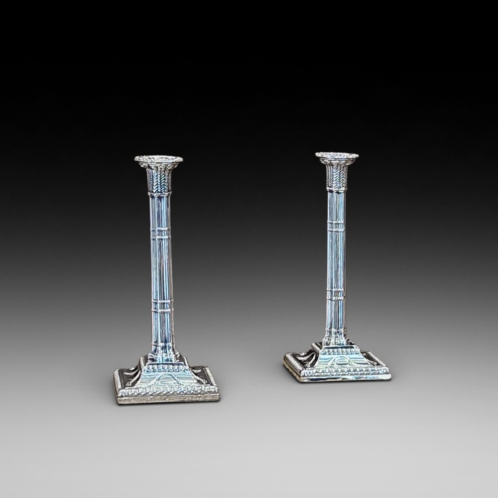 Pair of Edwardian Adam Revival Silver-Plated Candlesticks