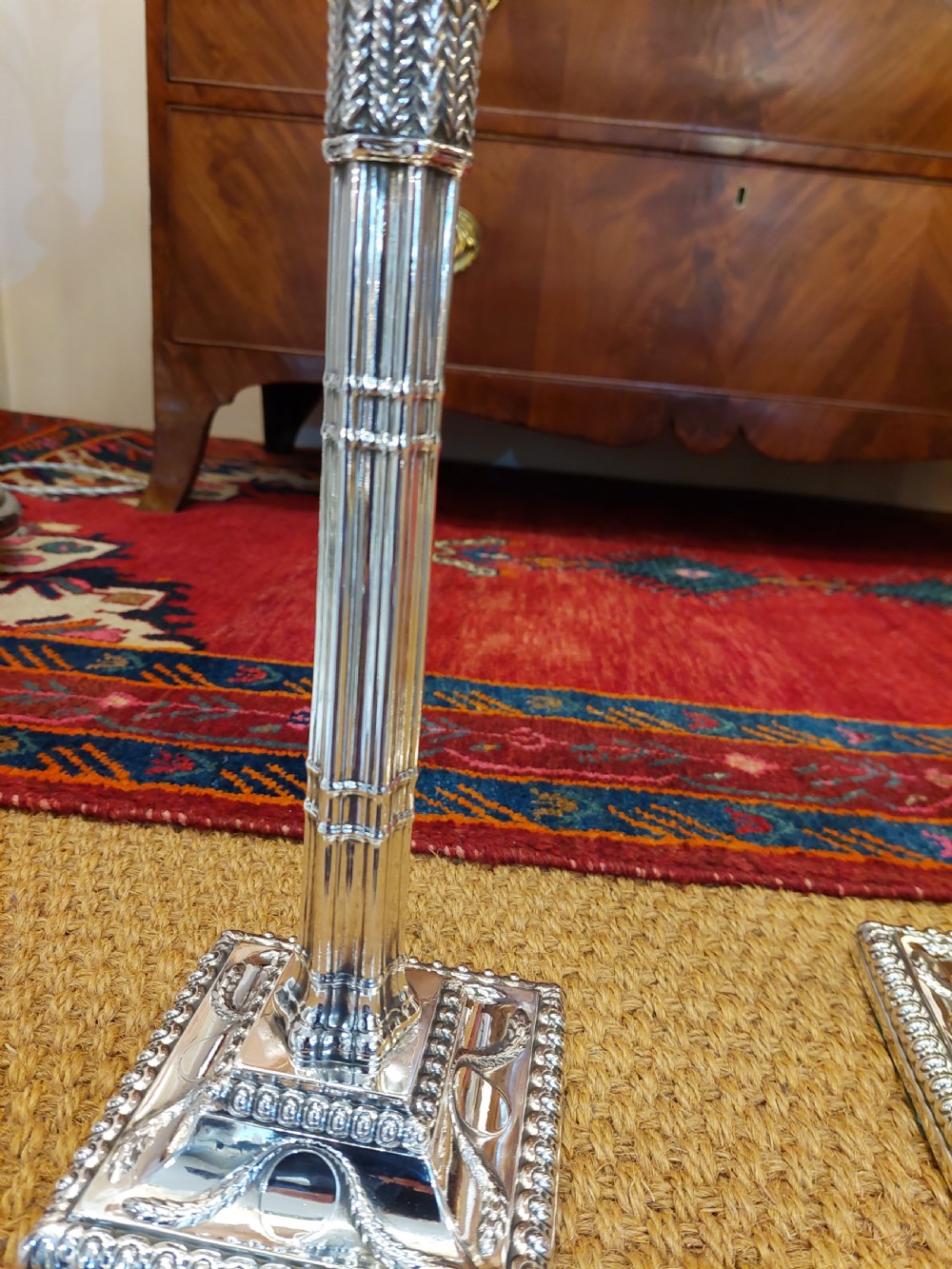 Pair of Edwardian Adam Revival Silver-Plated Candlesticks View IV